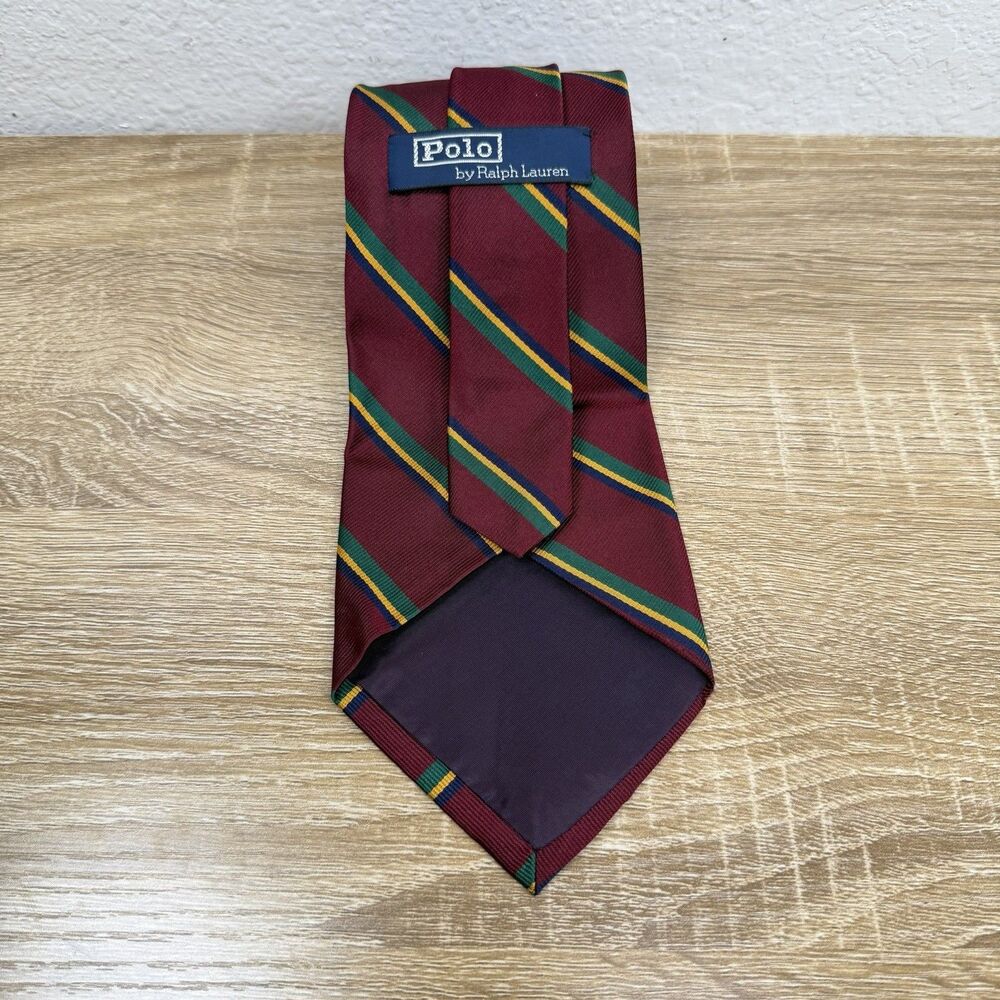 Polo Ralph Lauren Dark Red Repp Stripe Silk Tie Handmade USA Made 57" L | 4" W - Picture 2 of 16